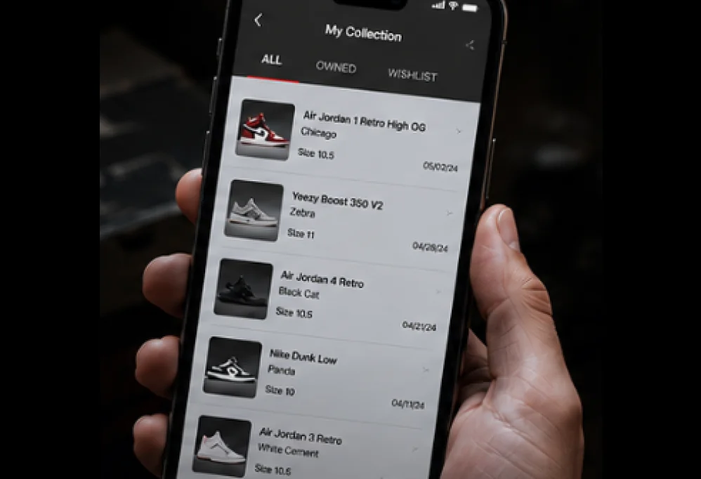 A sneaker collection displayed on a phone
