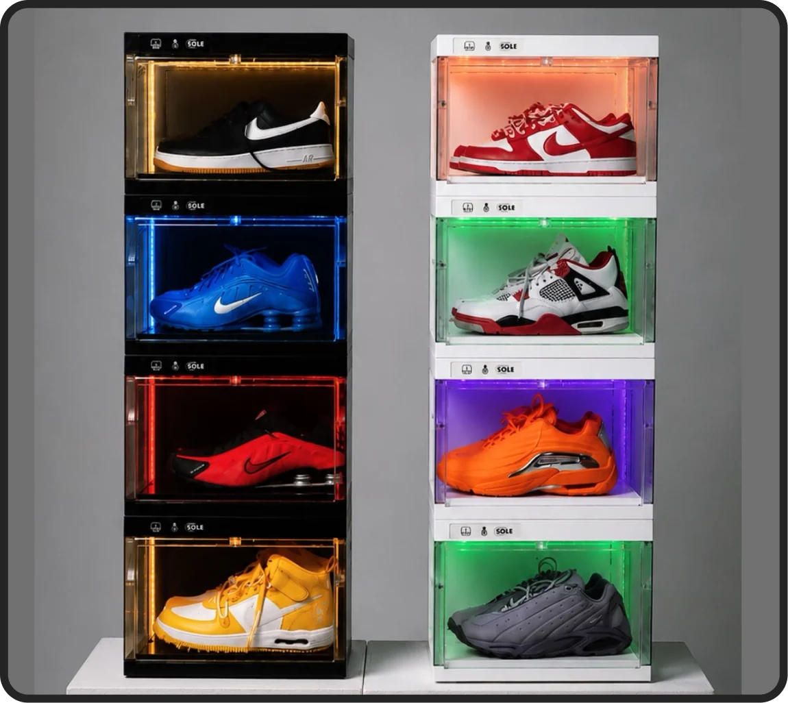 A sneaker displayed inside the SOLE Pod