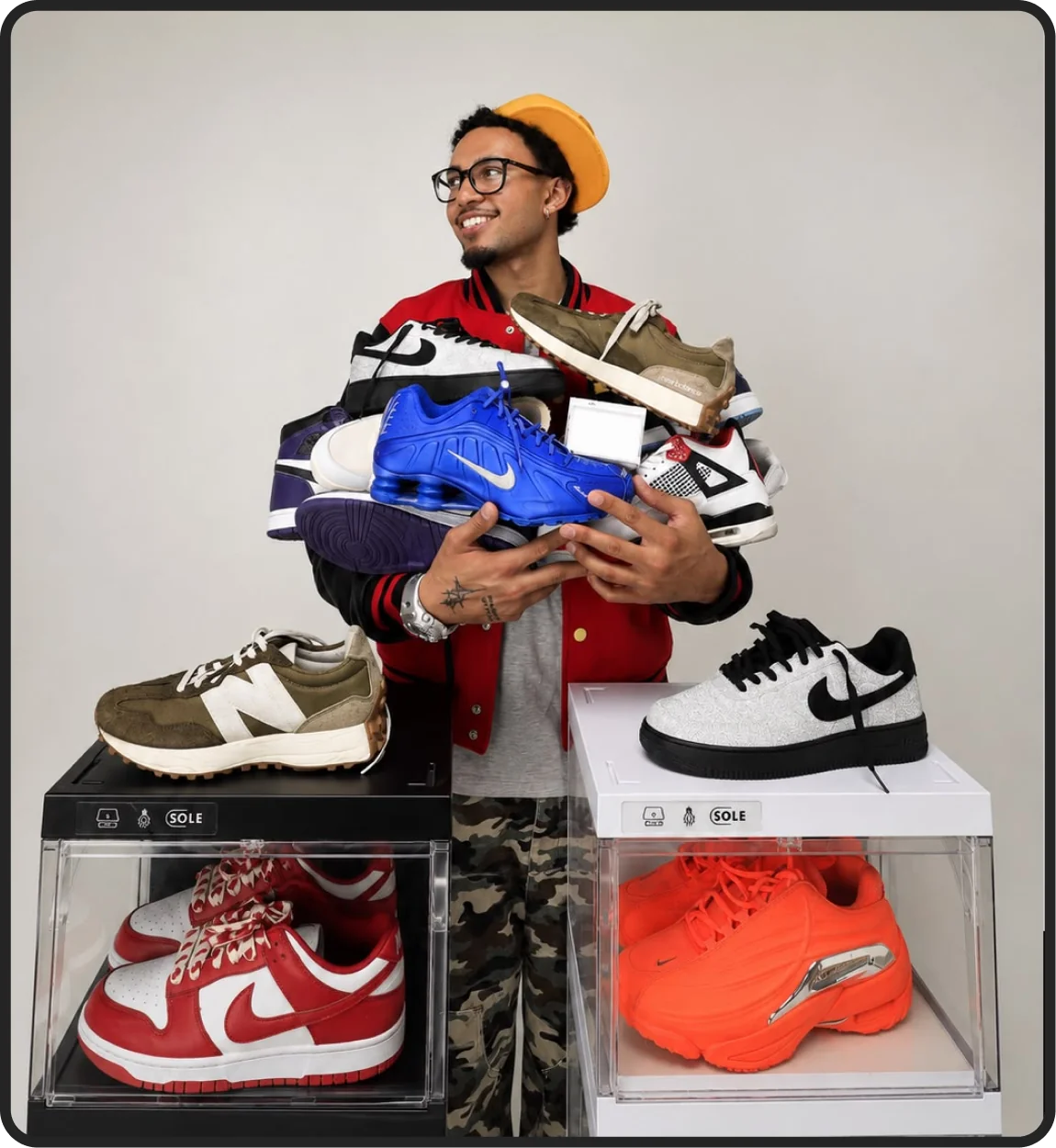 A sneaker displayed inside the SOLE Pod